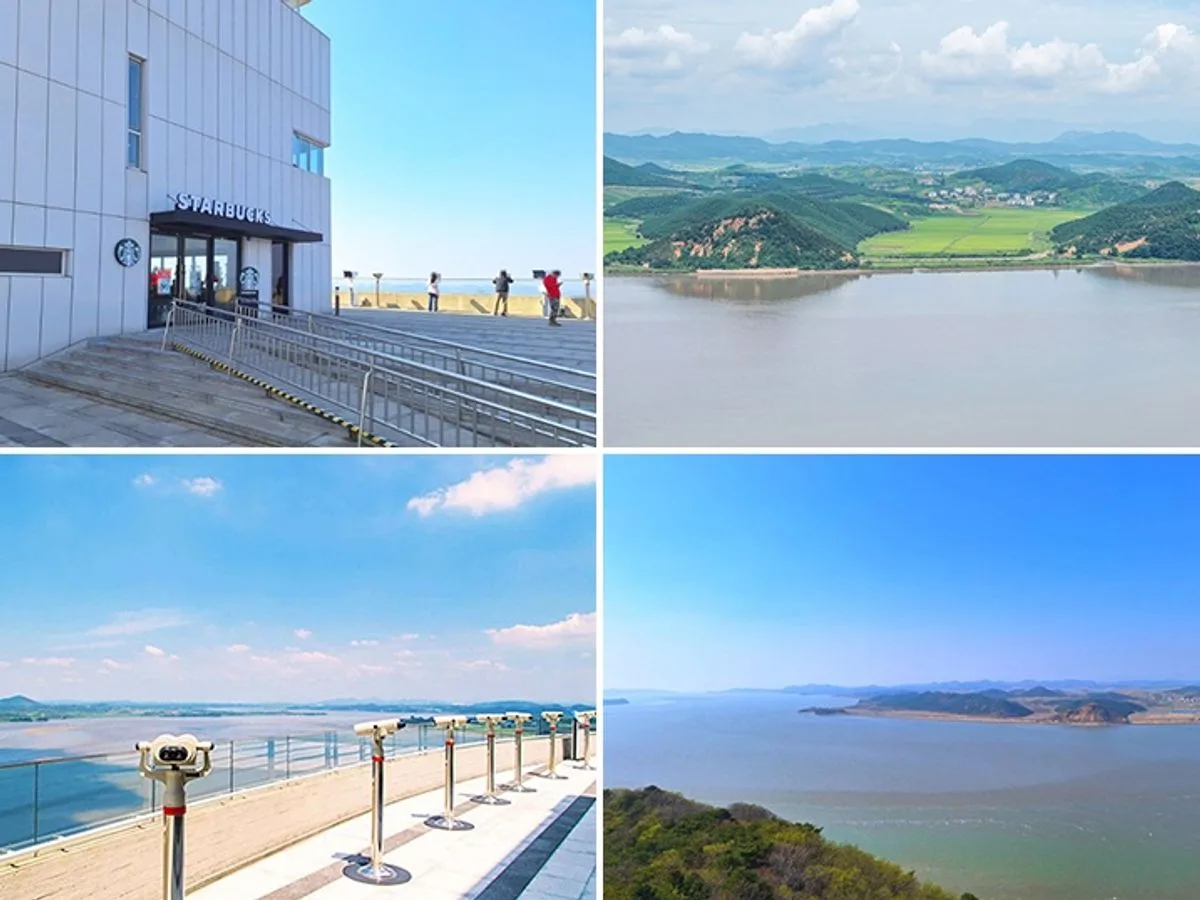 北朝鮮展望とレトロ市場めぐりツアー　北朝鮮が見えるスタバ＆愛妓峰平和生態公園＆喬桐島大龍市場＆花開庭園 ＜昼食付き／日本語ガイド＞