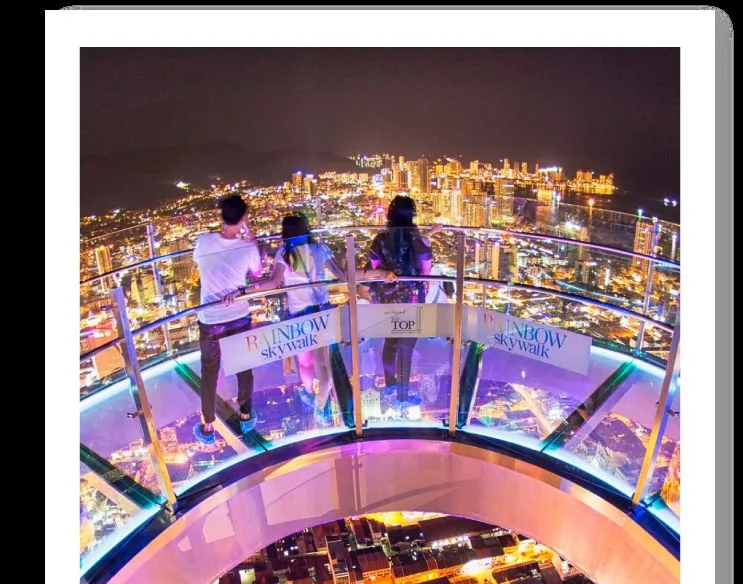 絶景！360度のペナン島の夜景とレインボースカイウォークの空中散歩＜夕方発観光＞